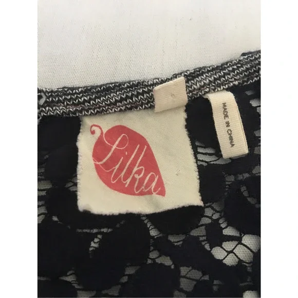 Anthropologie Lilka Size Medium Space Dye Esme Dress Navy Blue White Lace Detail - Picture 8 of 12